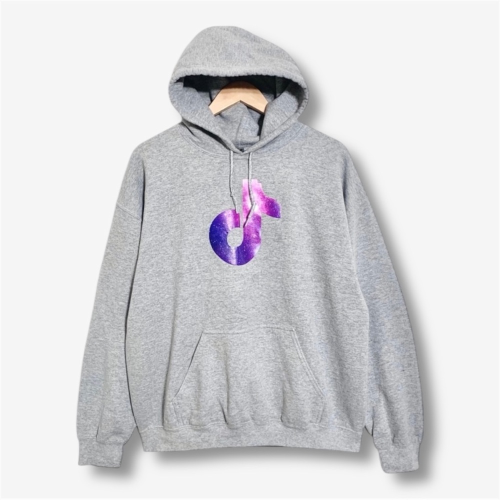 Gildan TikTok Hoodie Custom Graphic Oversized Pullover Gray Purple Unisex Large